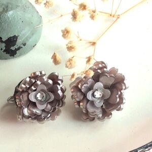 Silver Floral Clip-On‎ Earrings